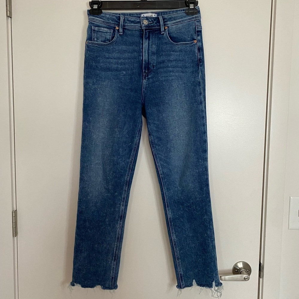 PAIGE Sarah Slim Crop Jeans in Skystrong w/ destroyed hem- Size 27/US 4